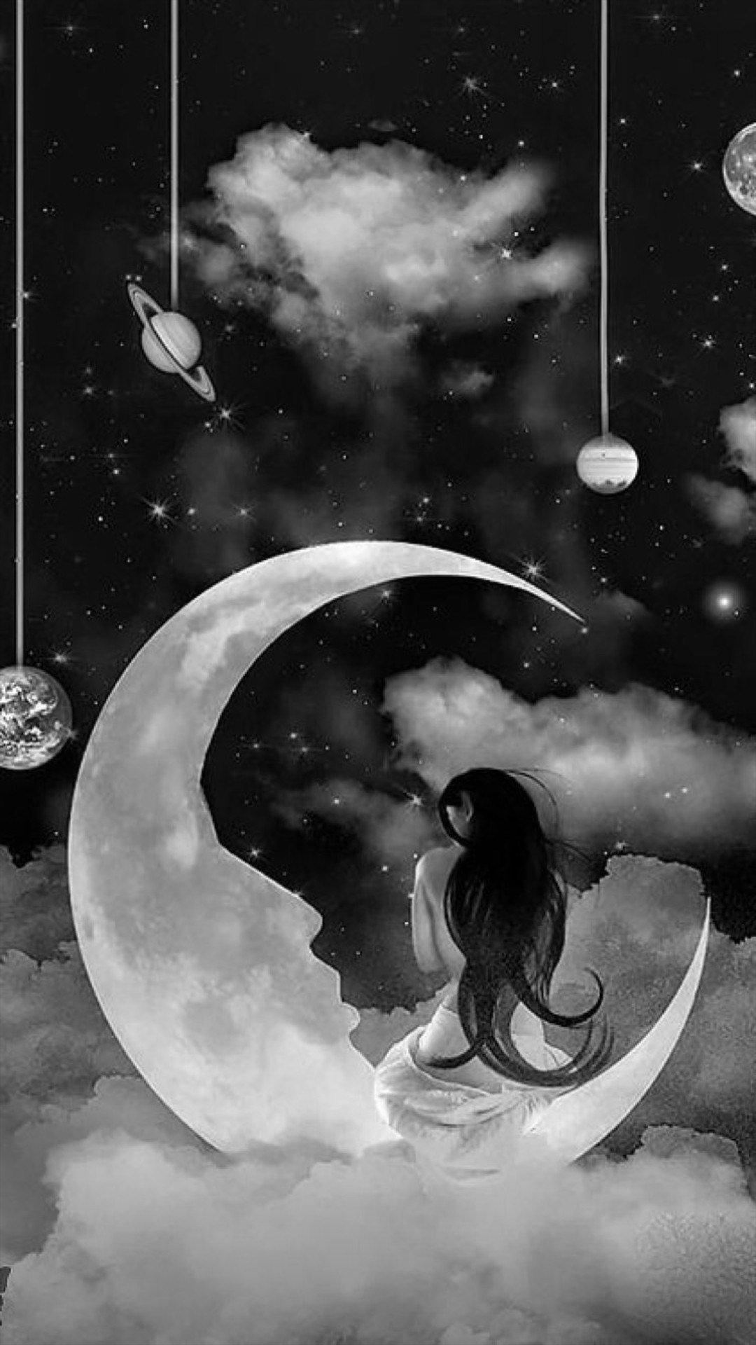 Девочка на Луне вектор