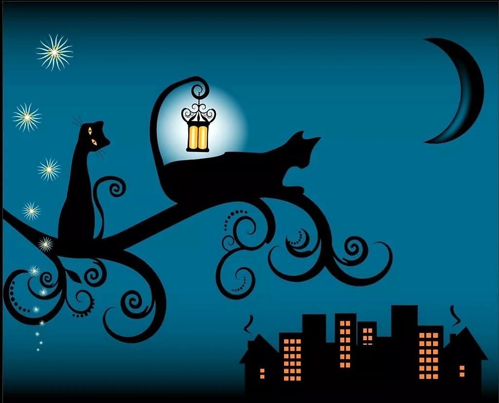 Кот на крыше силуэт