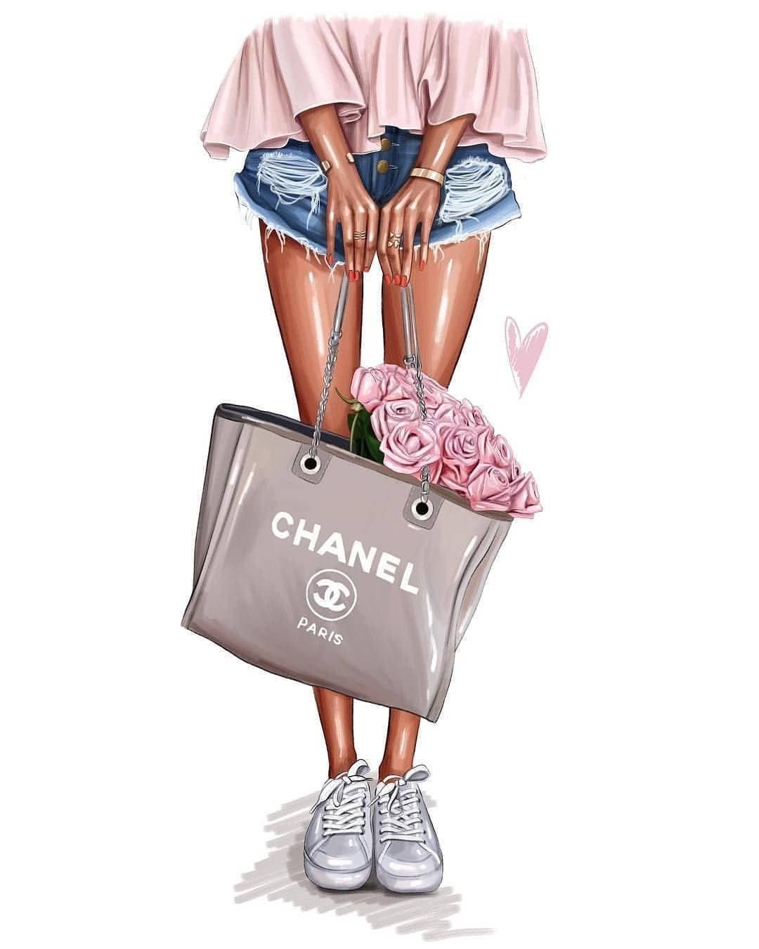 Рисованная девушка с сумками