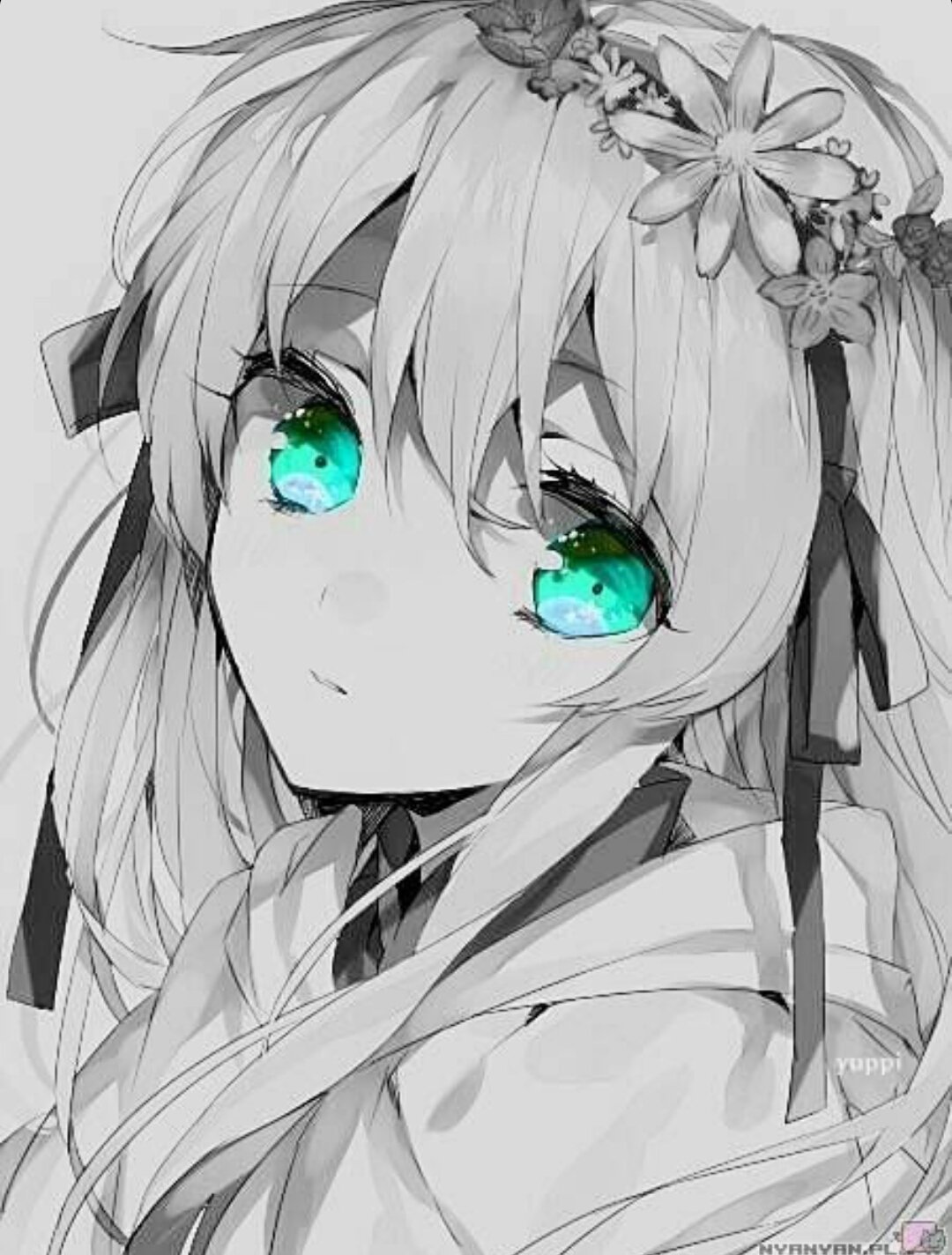 Аниме девушка черно белая