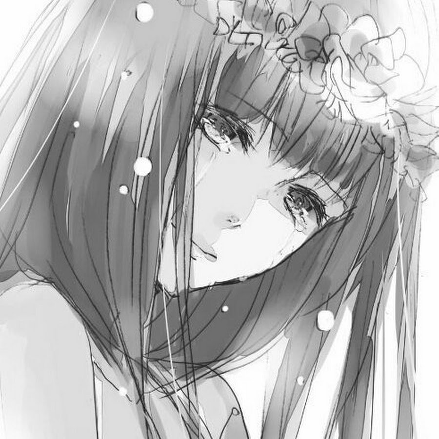 Плачущая аниме девушка черно белая