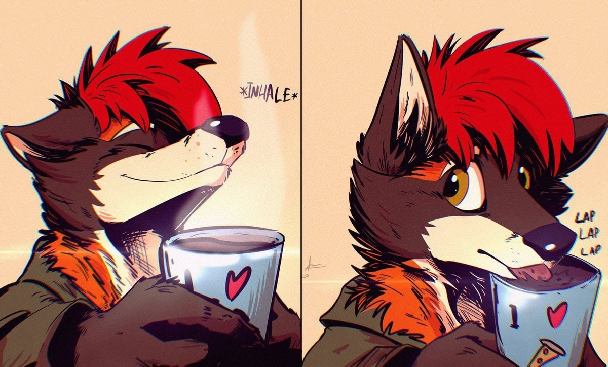 Фурри Лис с кофе