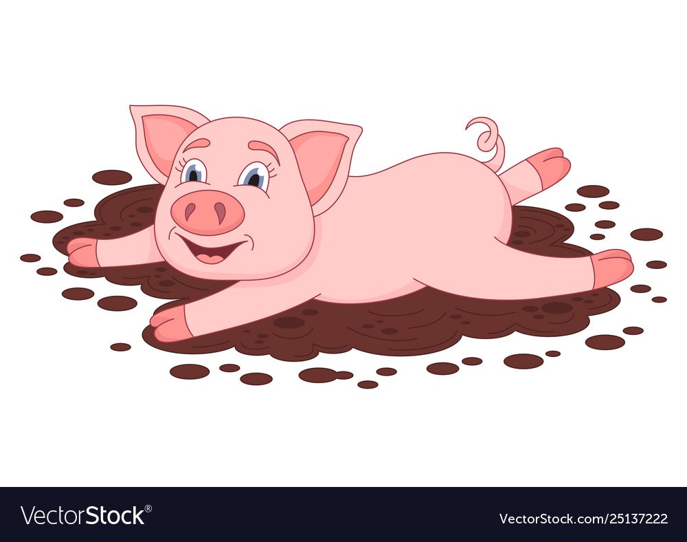 Мультяшная свинья в луже