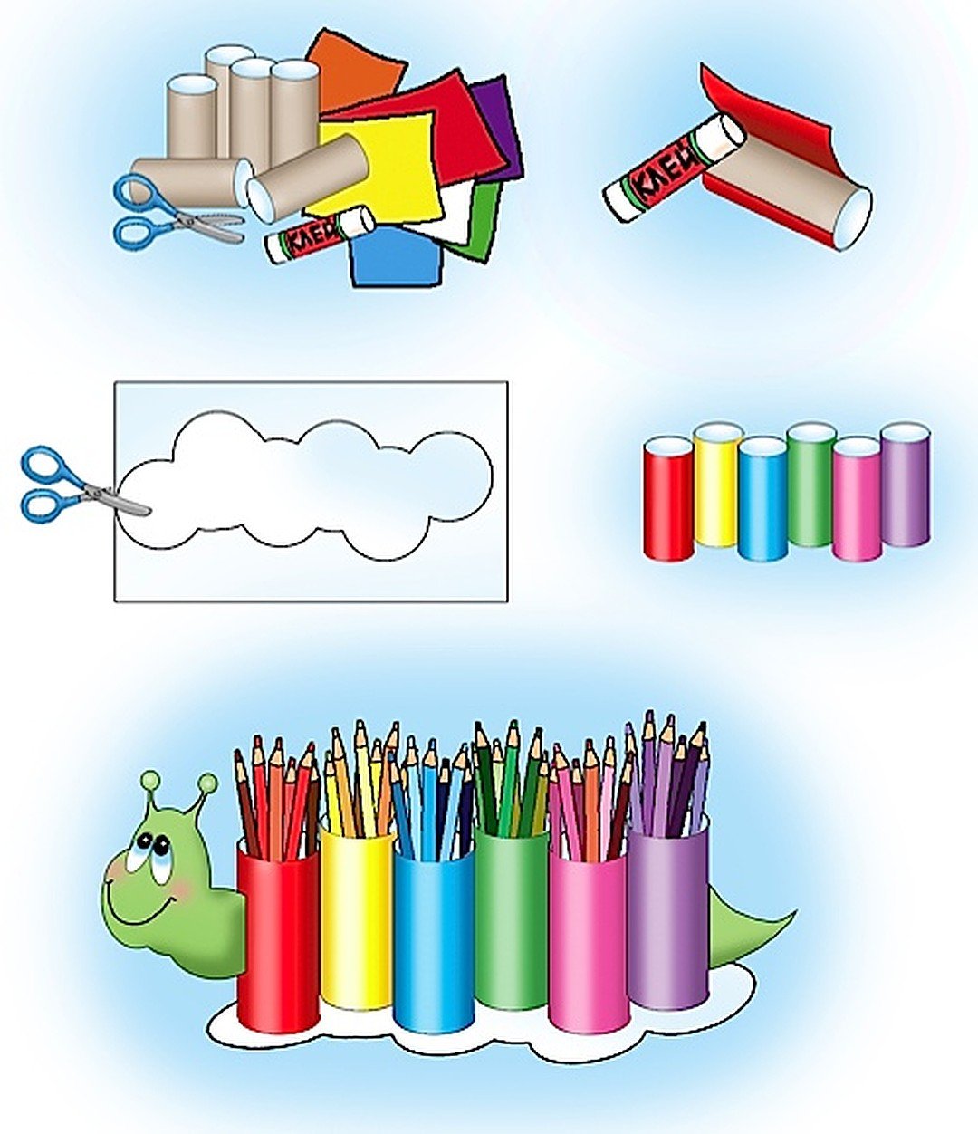 Гусеница для карандашей из втулок