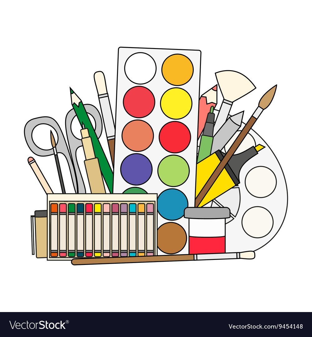 Карандаши и краски на прозрачном фоне