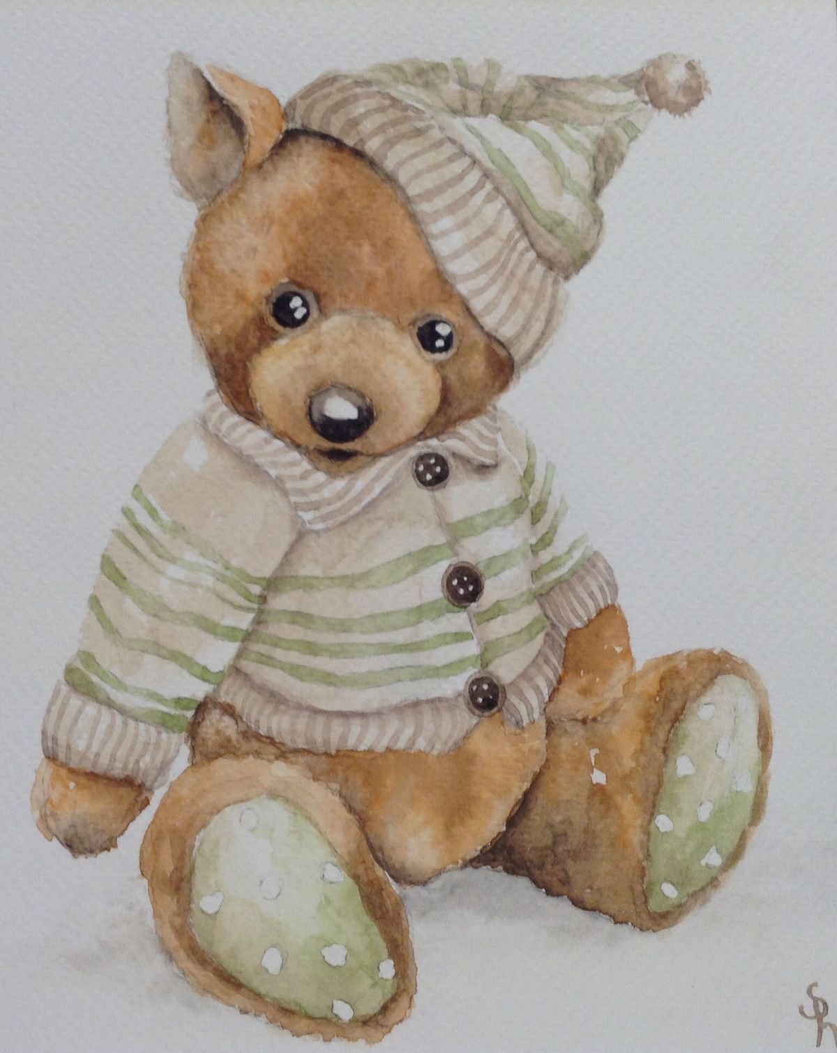 Плюшевый мишка акварелью