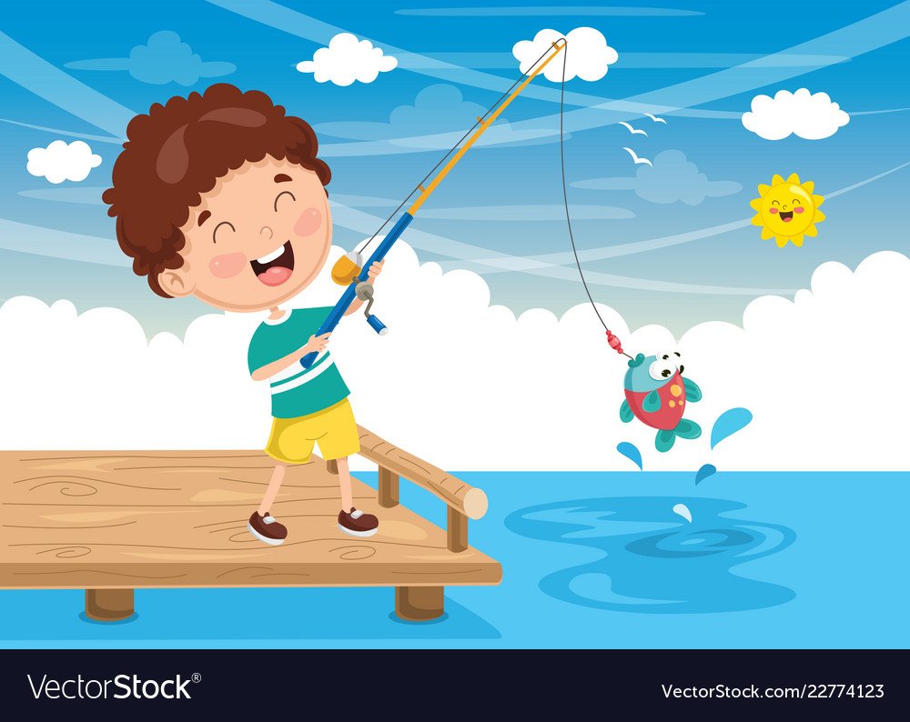 Мультяшный человек рыбачит
