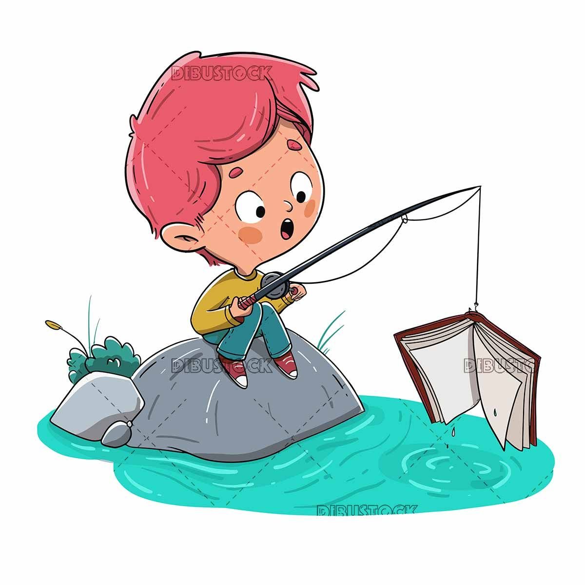 Мальчик с удочкой мультяшный