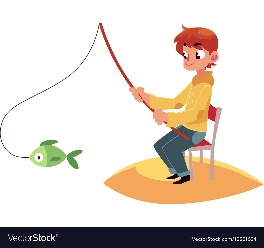 Мальчик ловит рыбу для детей