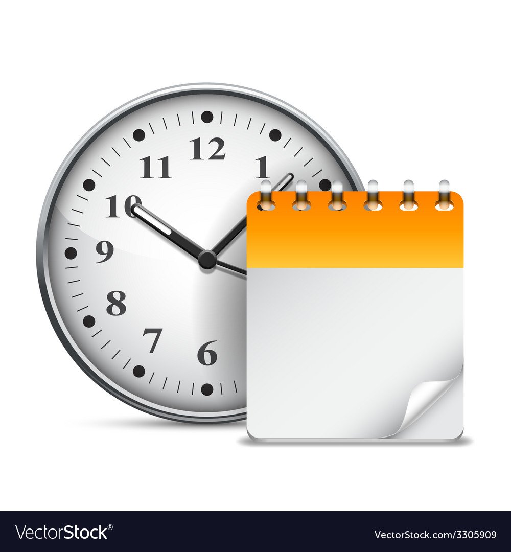 Календарь и часы на белом фоне