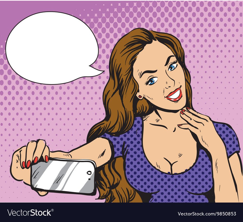 Девушка делает селфи поп арт