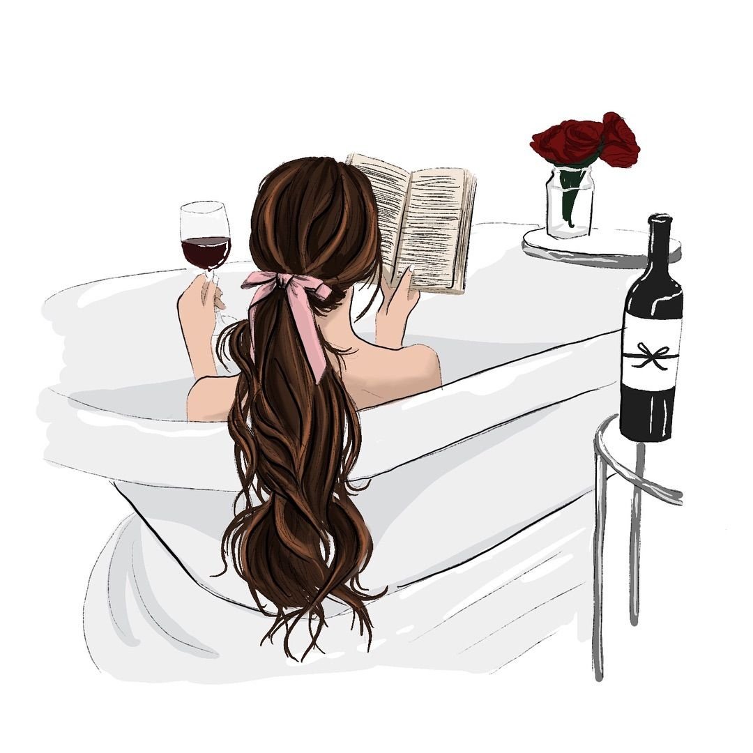 Нарисованная девушка с бокалом