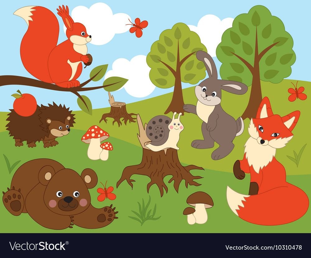 Звери в лесу вектор