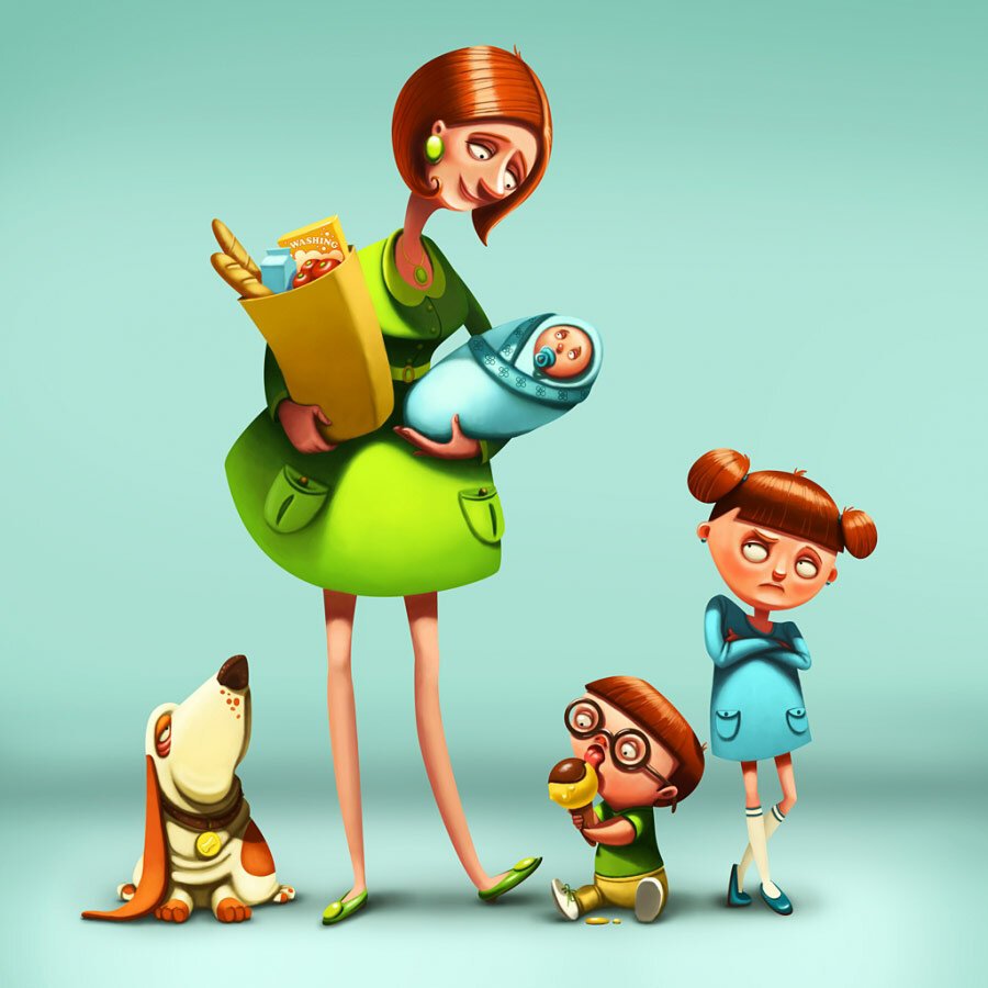 Милые иллюстрации мама и дети