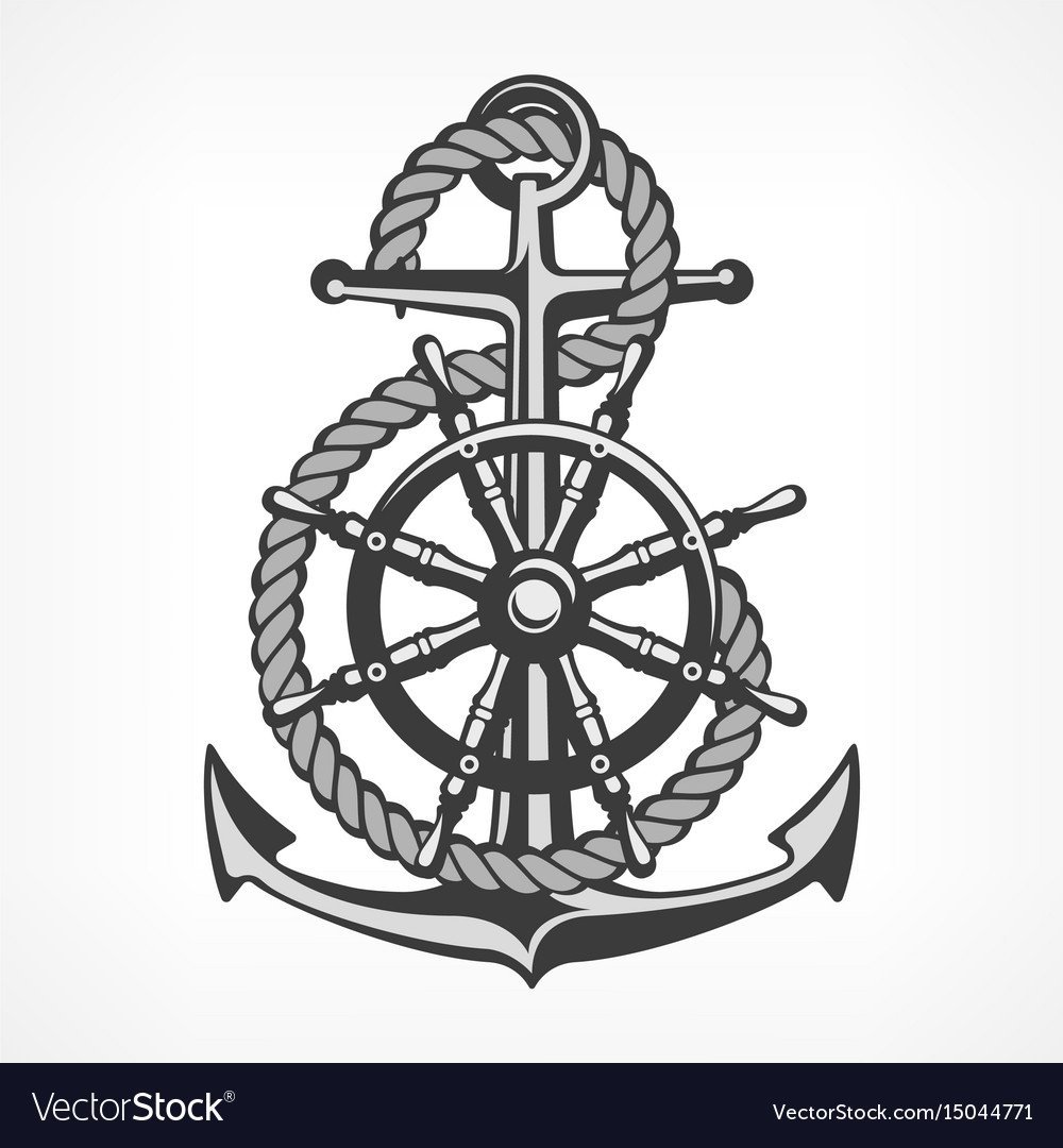 Штурвал корабля с якорем