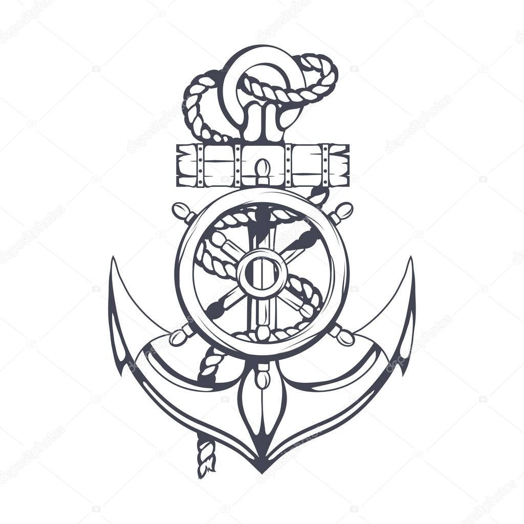 Якорь и штурвал эскиз