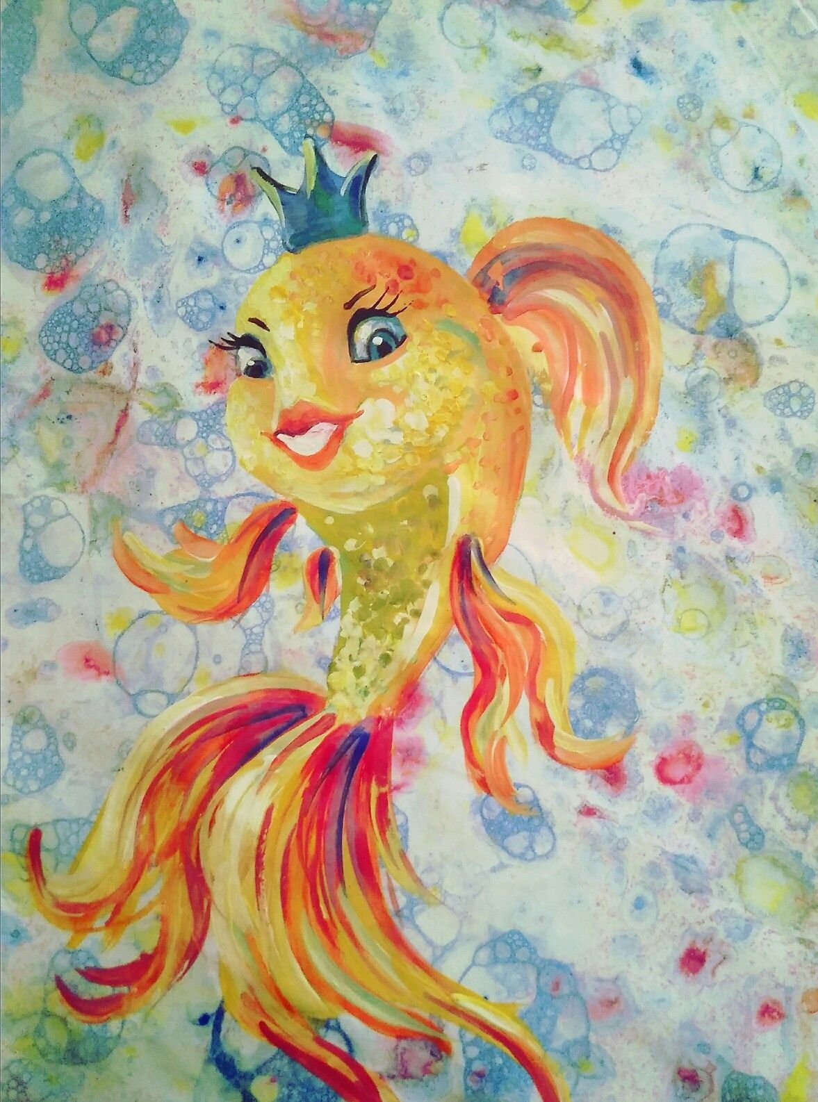 Золотая рыбка гуашью