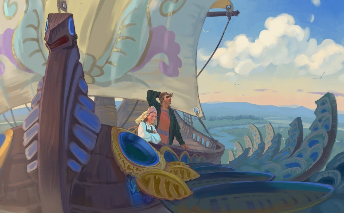 Илюстрация сказки "Летучий корабль"