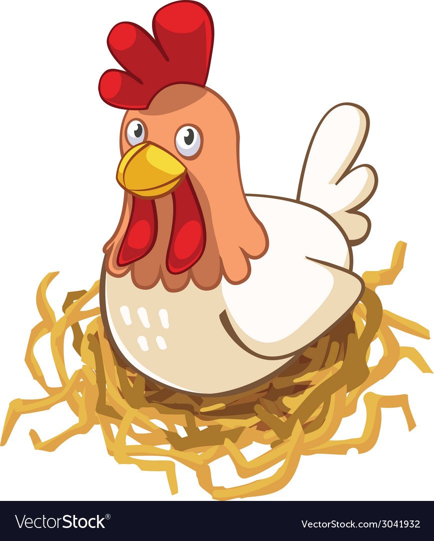 Мультяшная курица на гнезде