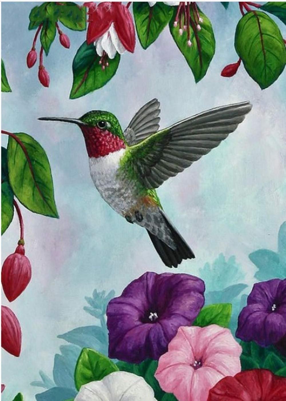 Живопись птицы с яркими цветами