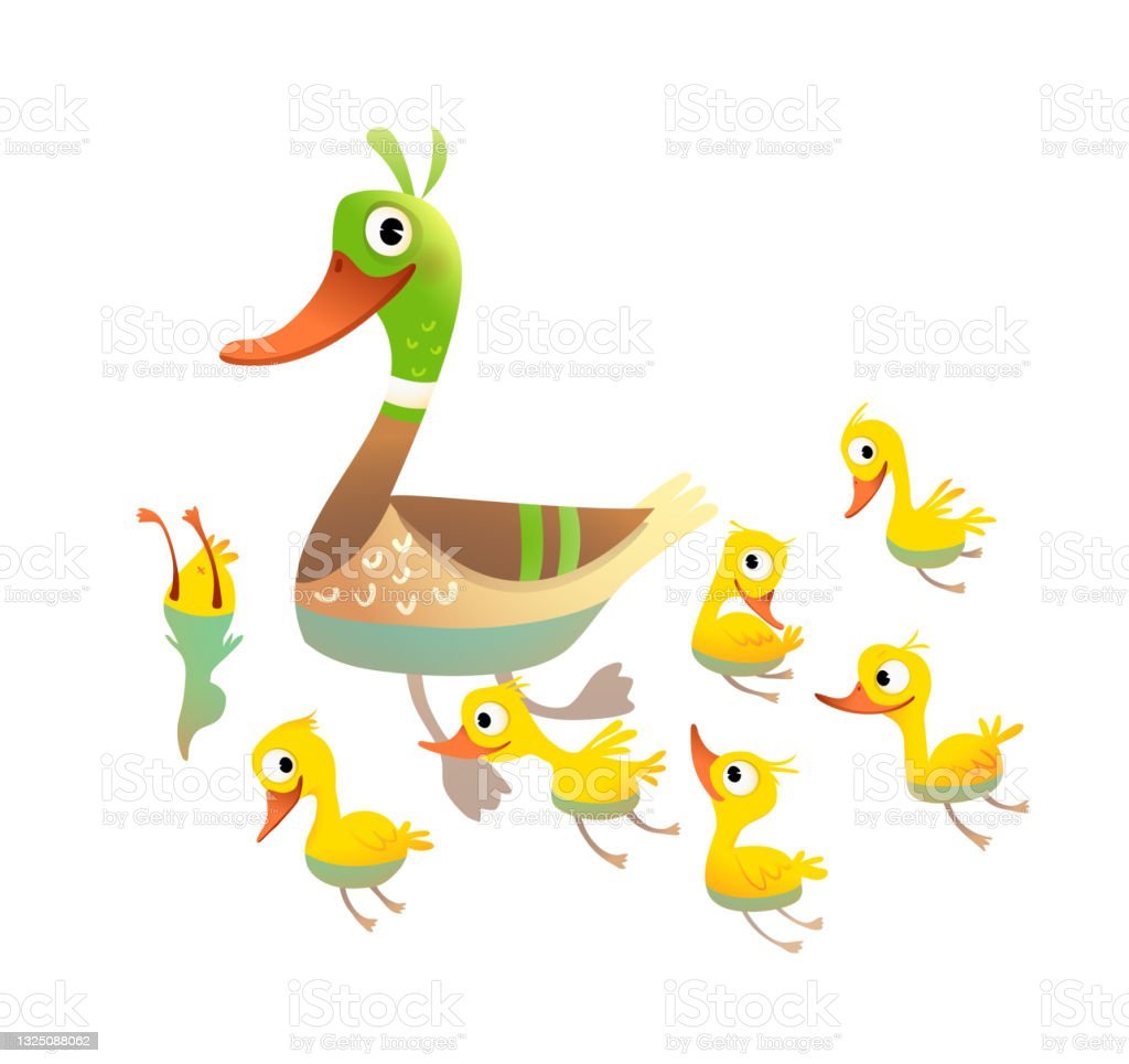 Утка с утятами клипарт