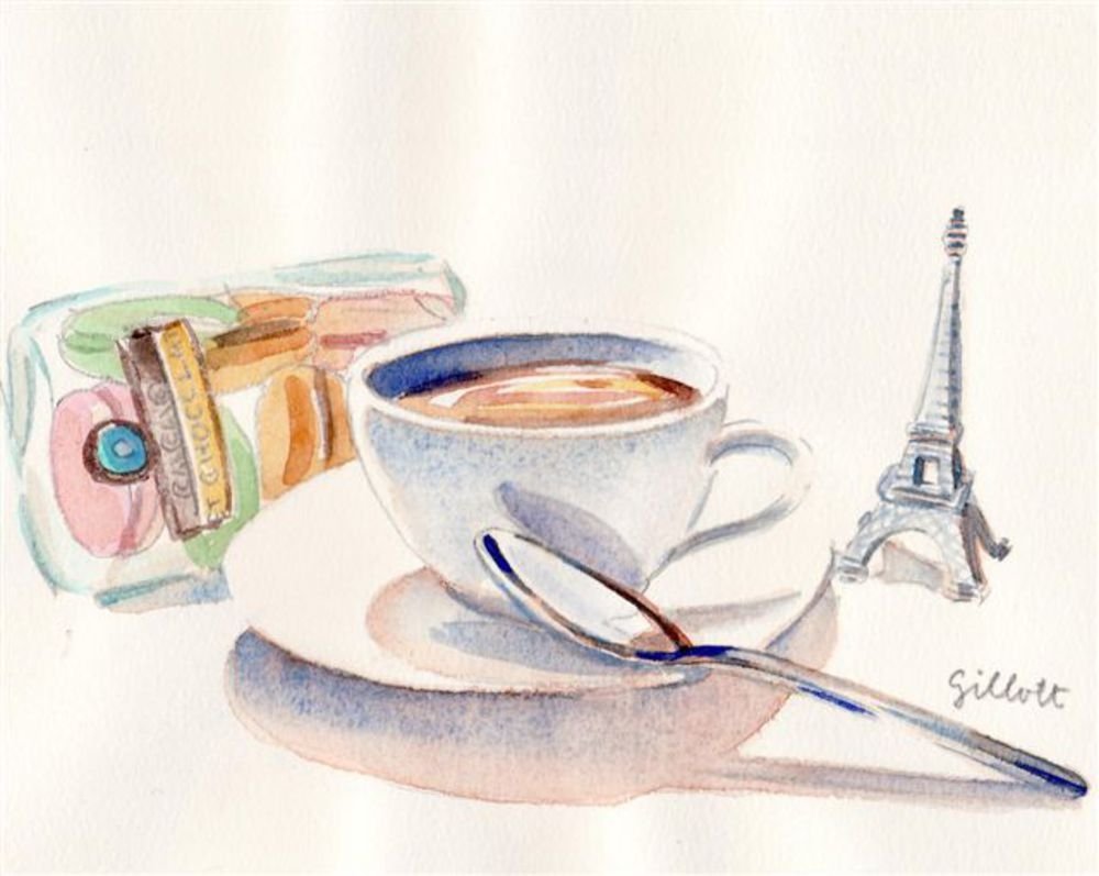 Чашка кофе акварельными карандашами