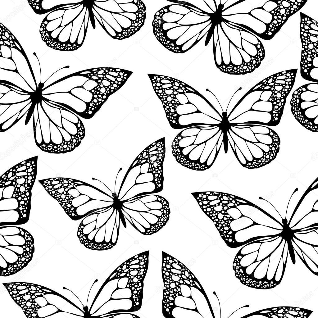 Черно белые бабочки для распечатки