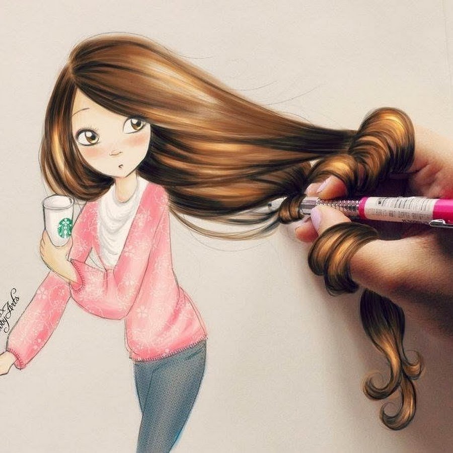 Нарисованная девушка с длинными волосами
