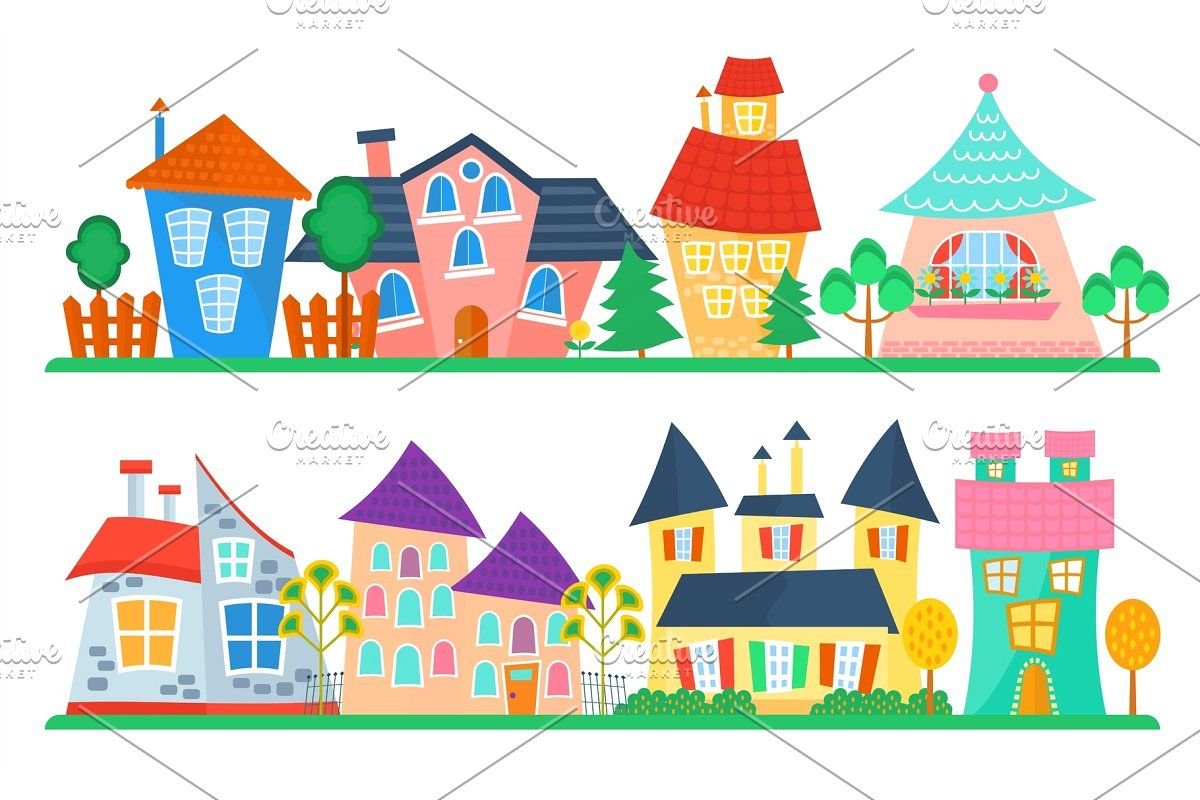 Домики мультяшные в ряд