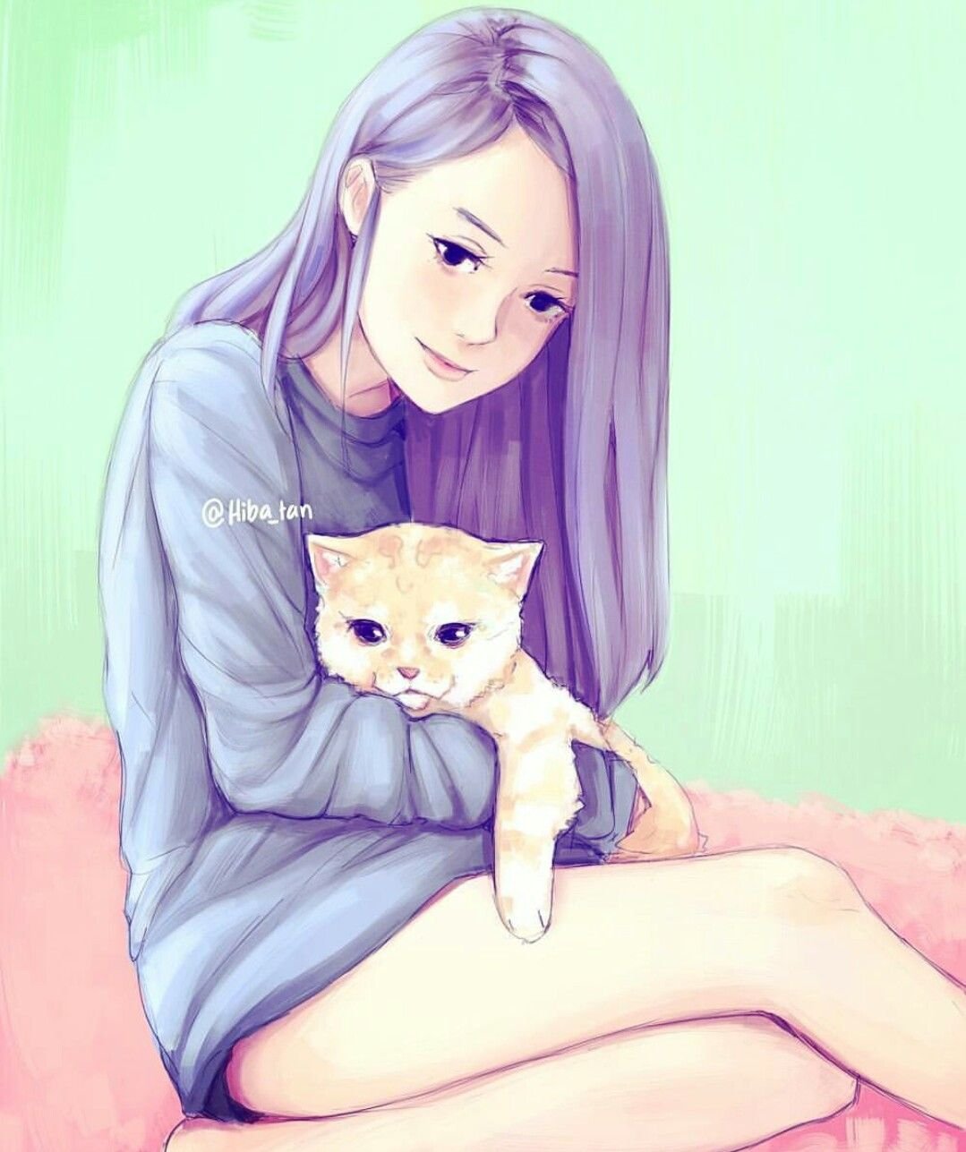 Девушка с котом иллюстрация