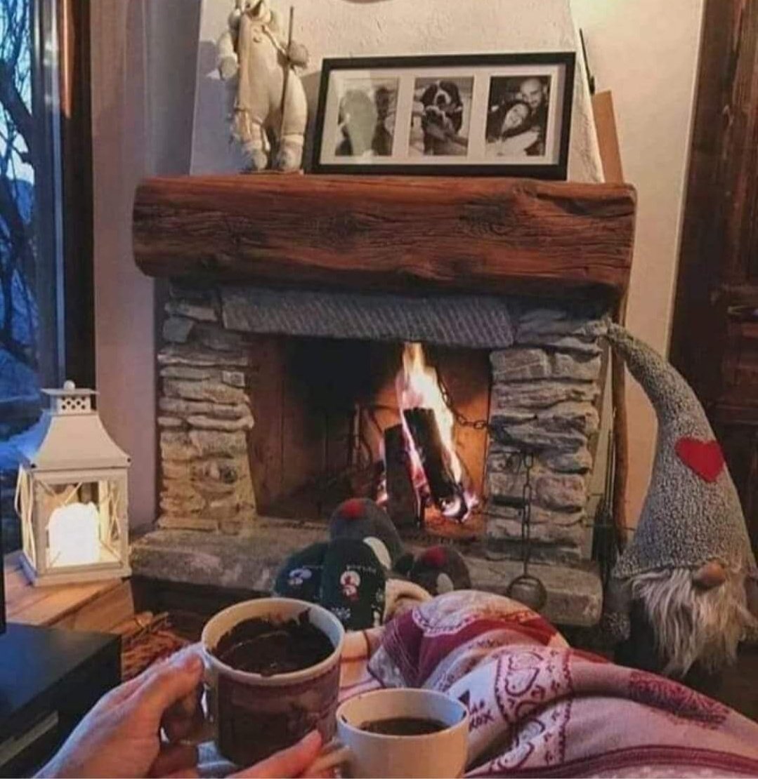 Плед камин горячий чай