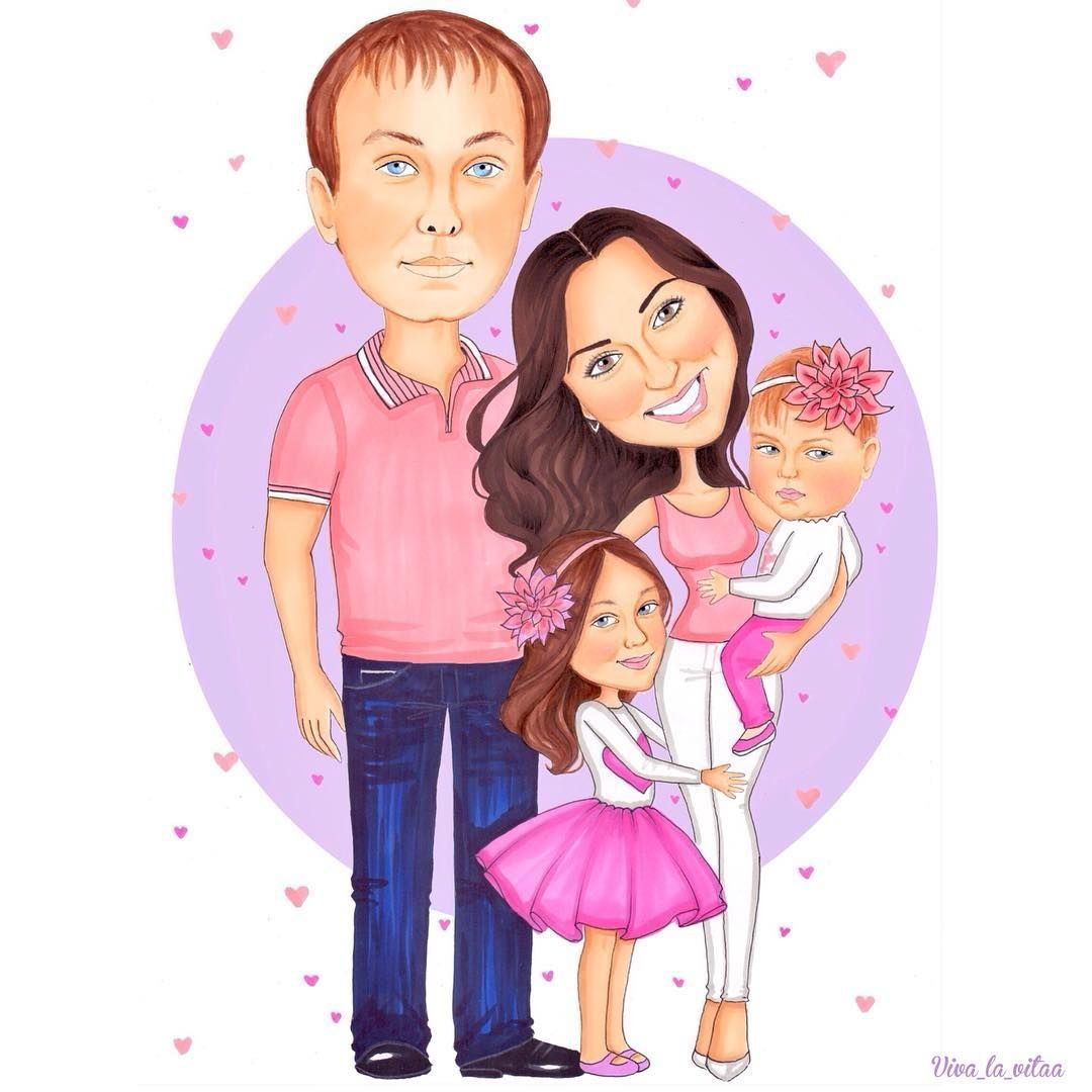 Семейный шарж с детьми идеи