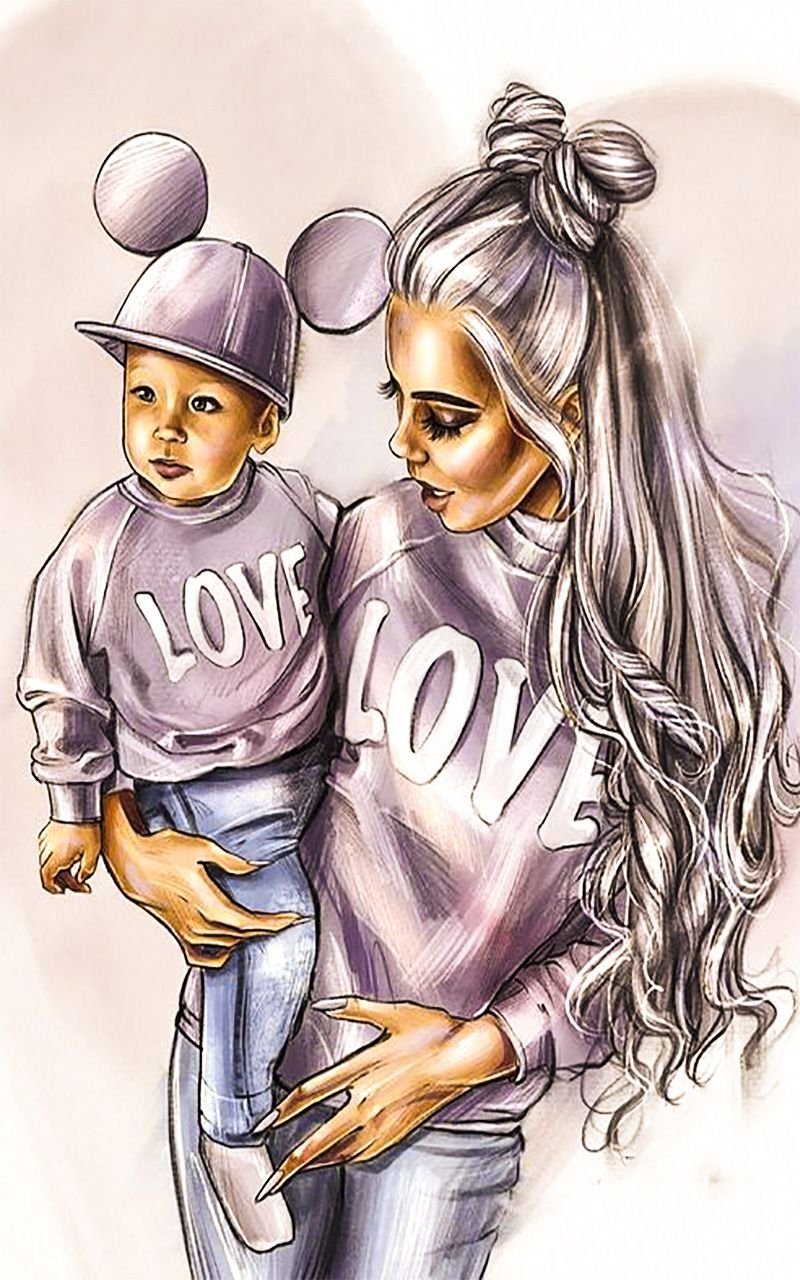Модные иллюстрации мама и сын