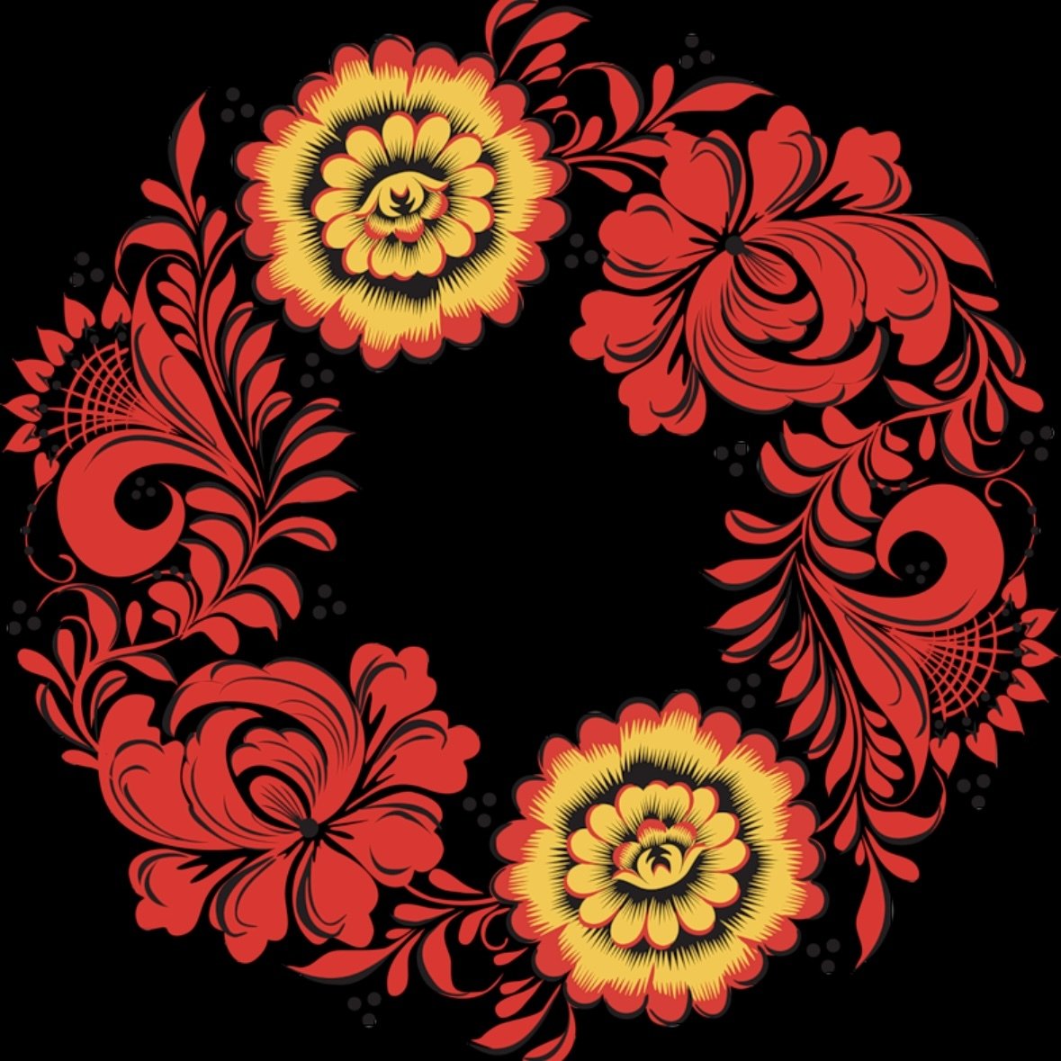 Хохломские узоры на черном фоне