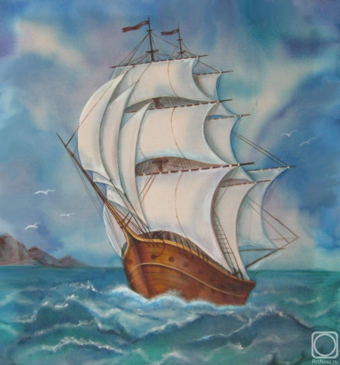 Корабль цветными карандашами