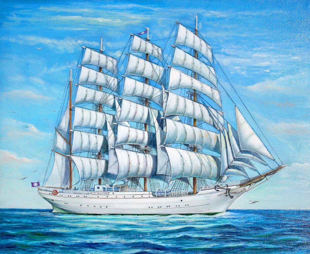 Корабль цветными карандашами