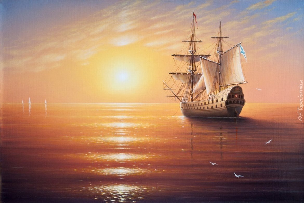 Море закат корабль