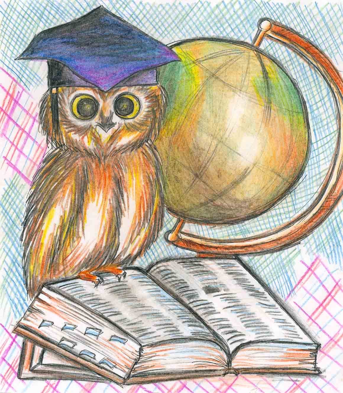 Сова учитель с указкой