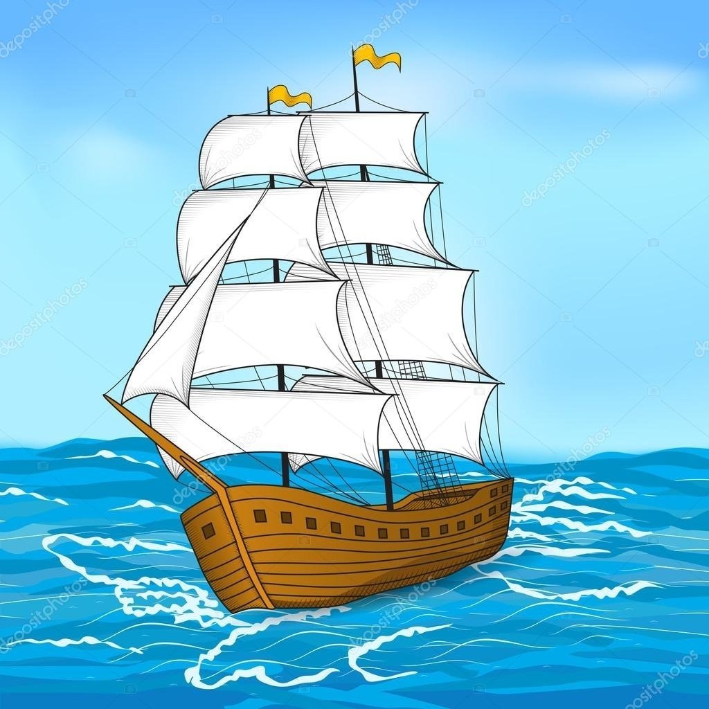 Корабль в море мультяшный