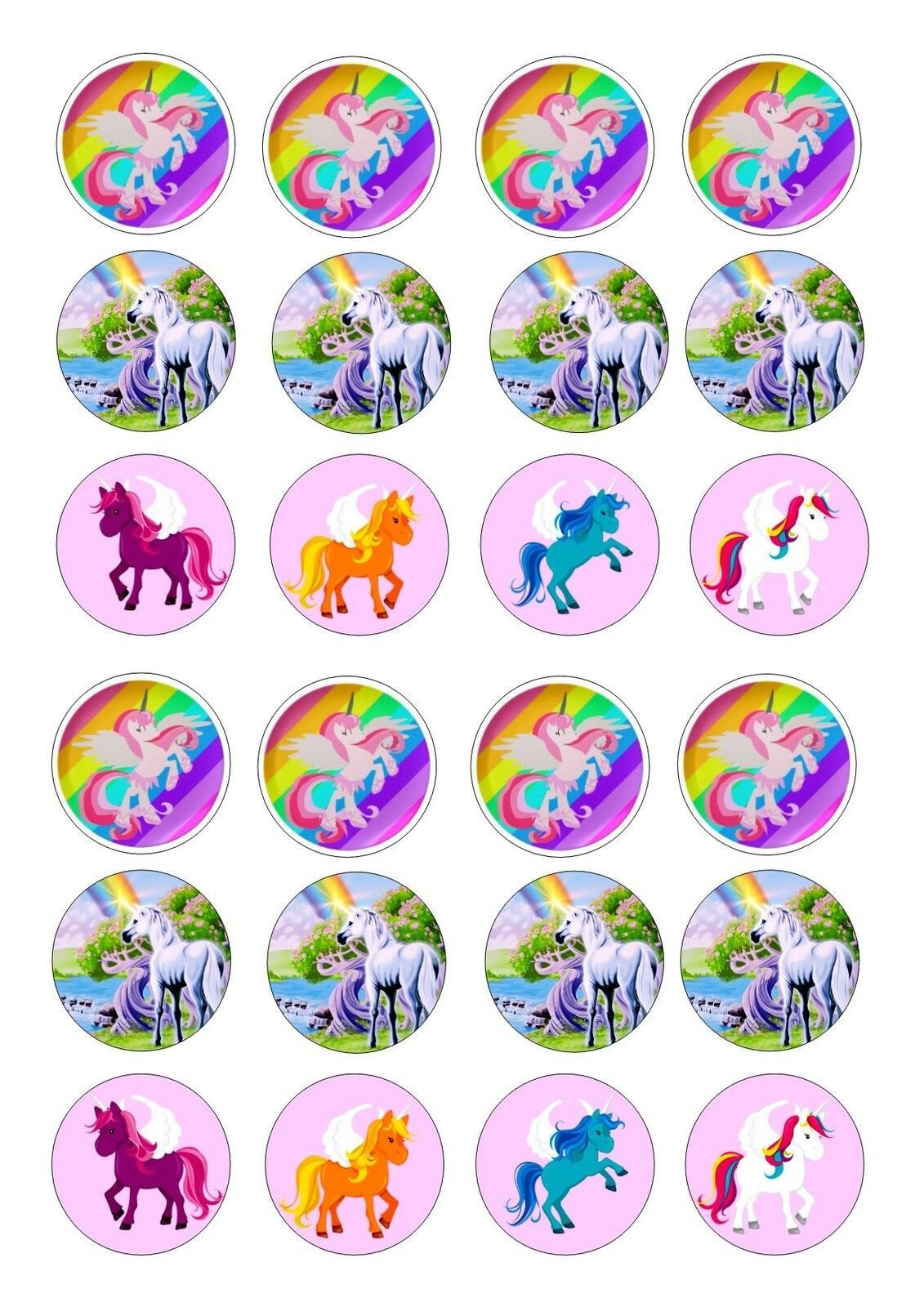 Топперы круглые для капкейков Единороги