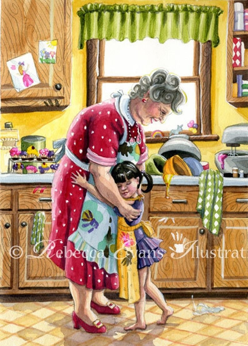 Бабушка и внуки иллюстрации