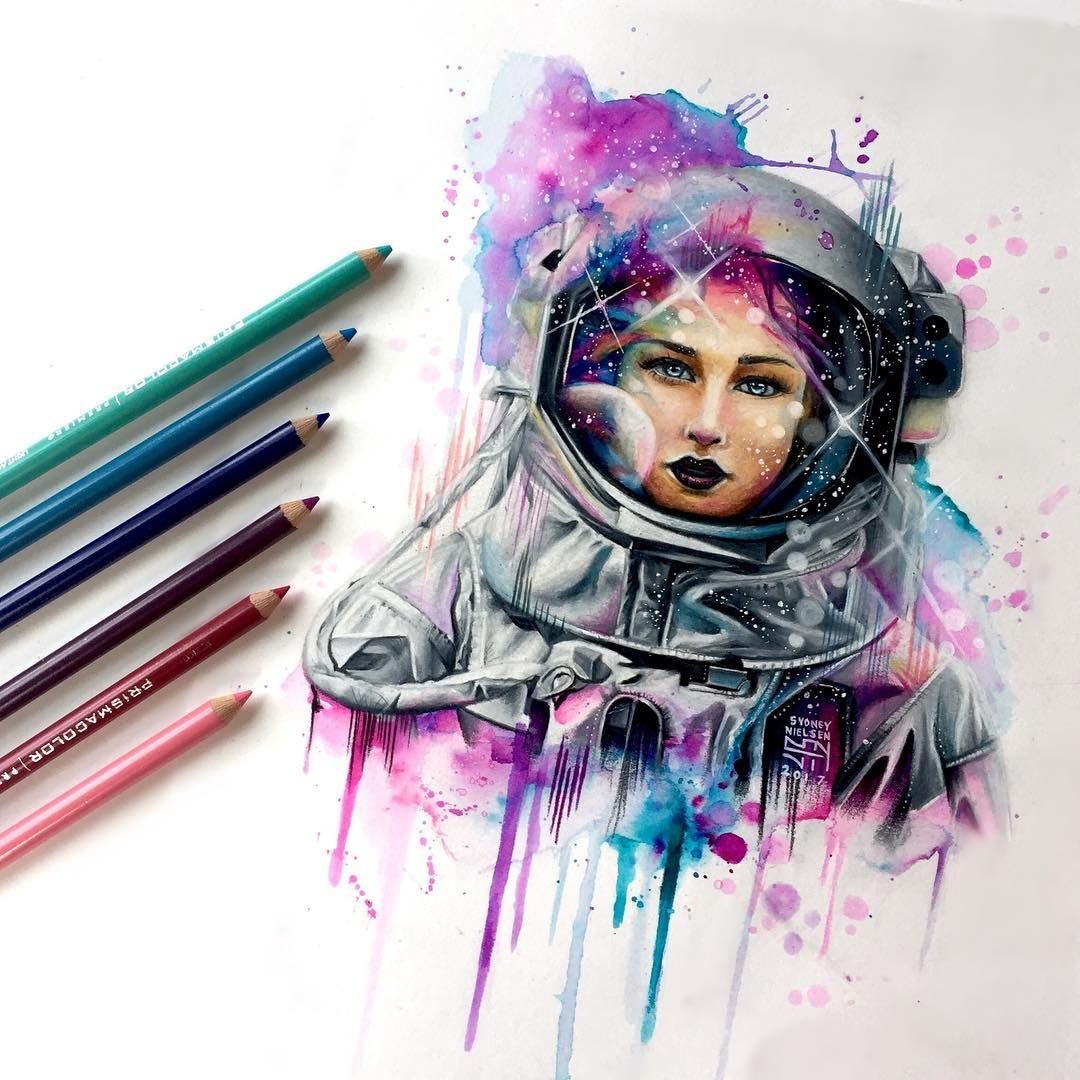 Космонавт акварель