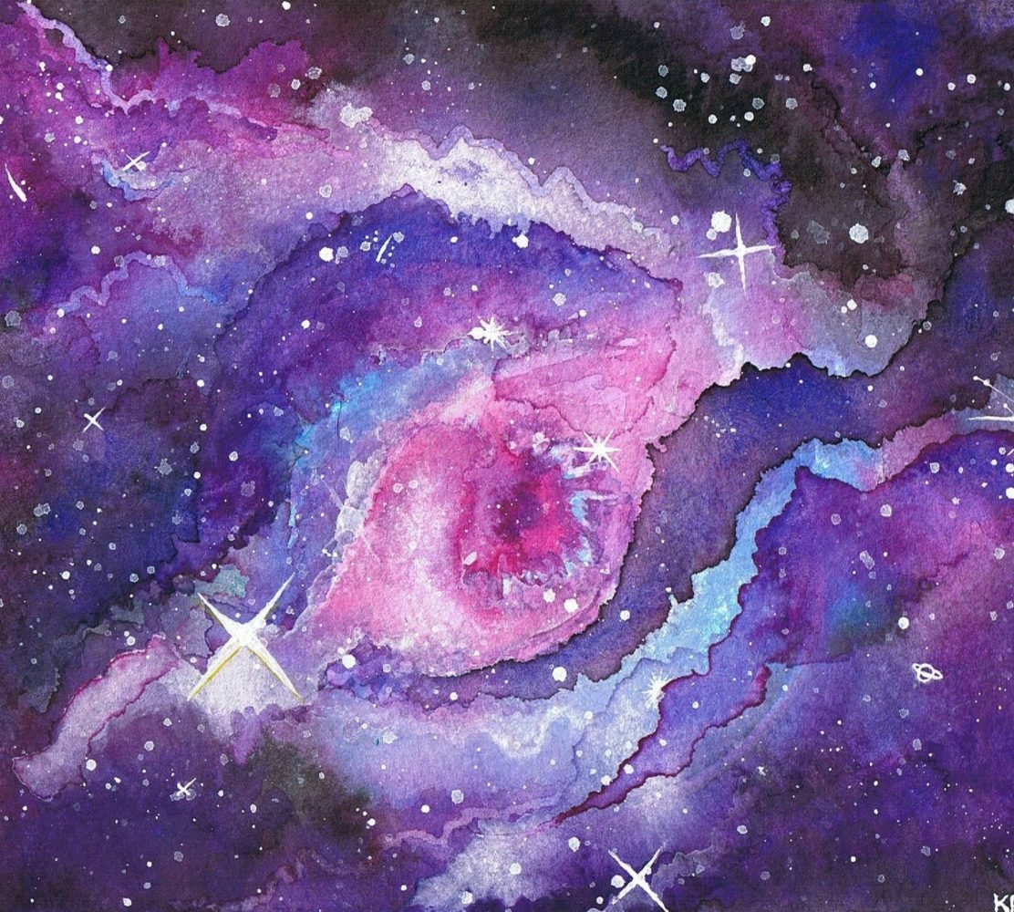 Космос рисунок акварелью