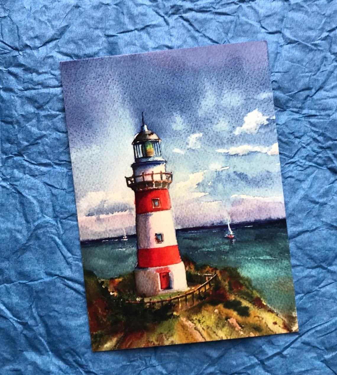 Скетч Маяк акварелью