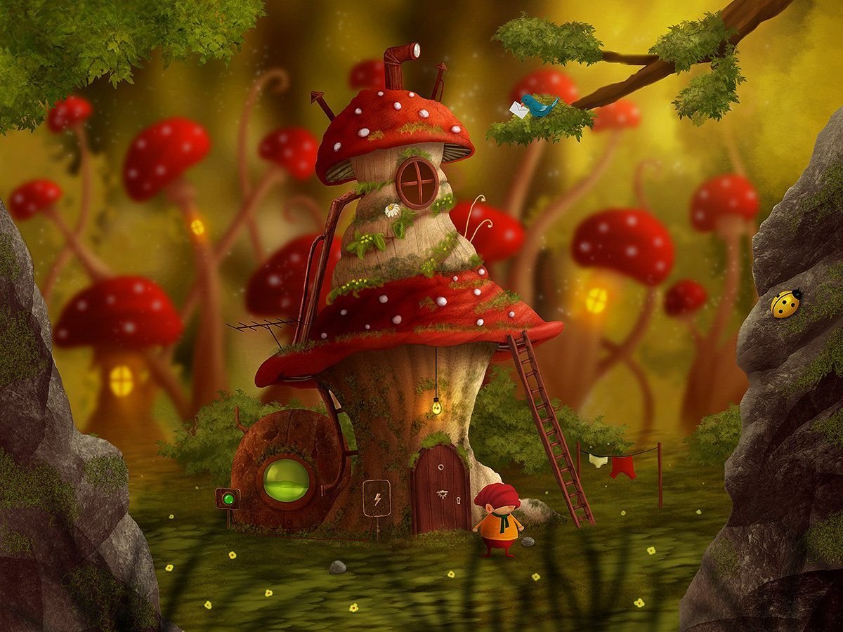 Сказочный лес с мухоморами