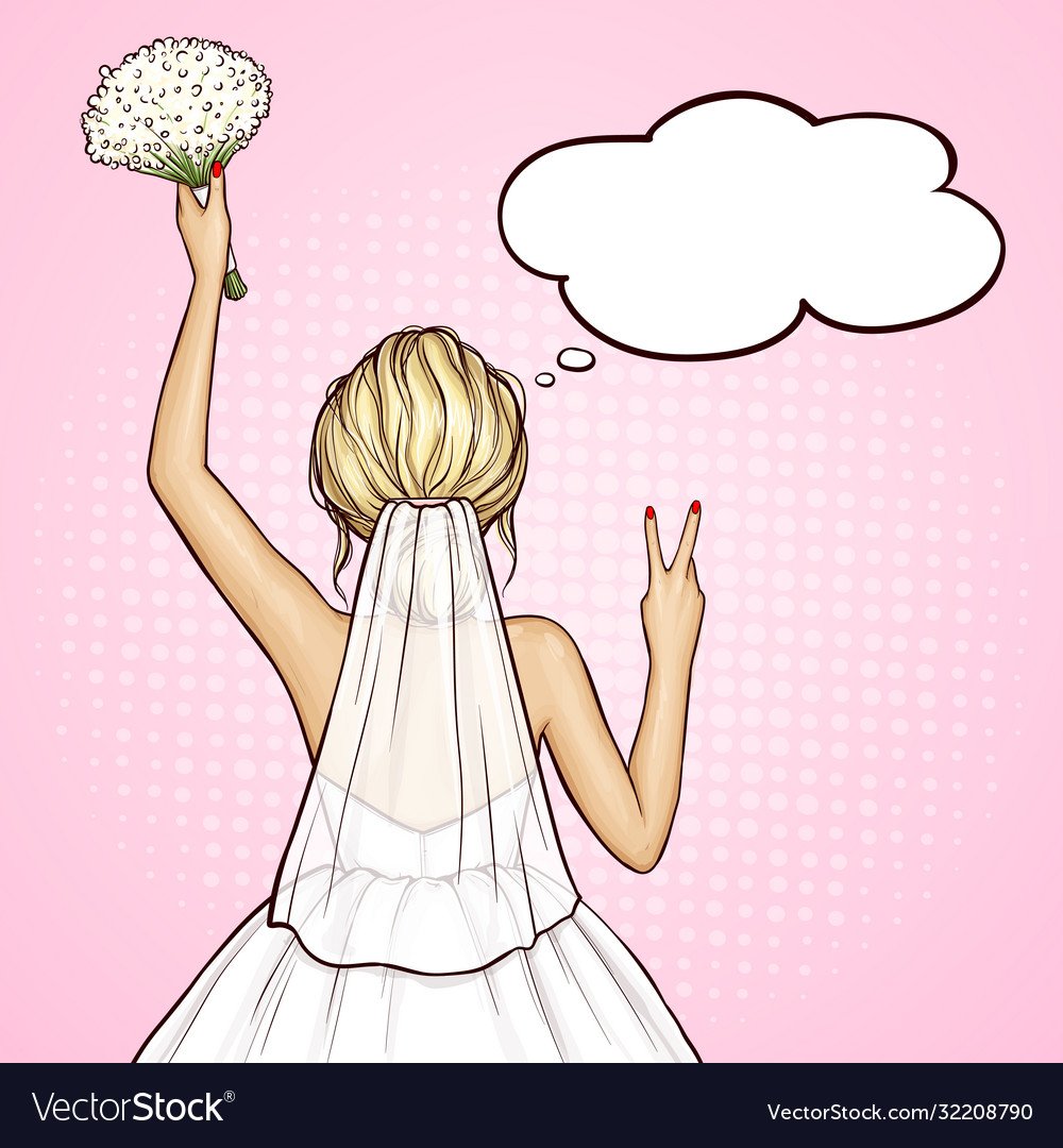 Невеста с букетом в руках карикатуры