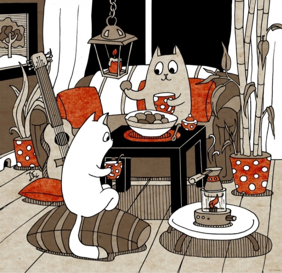 Котики пьют чай