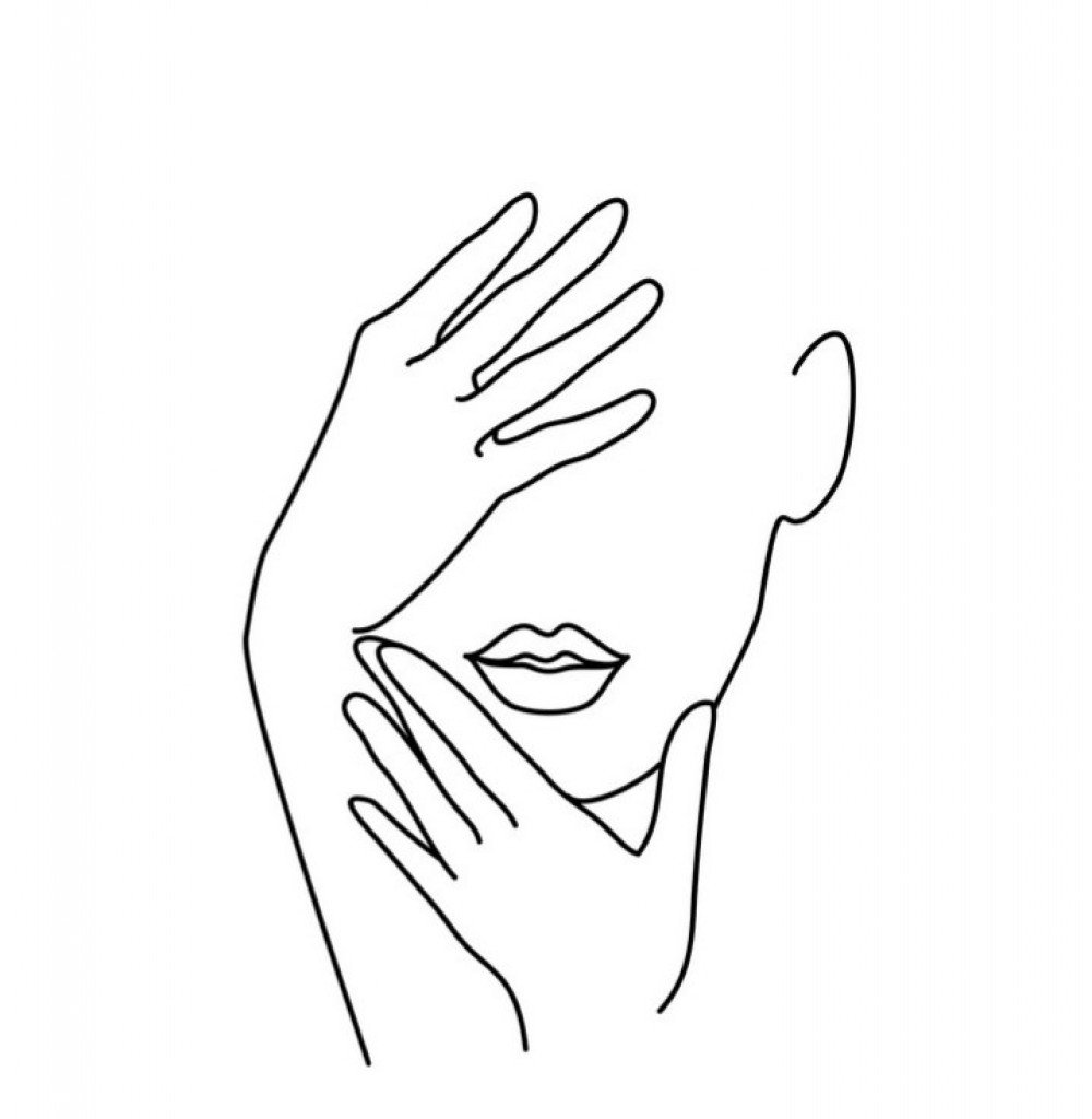 Женщина с руками у лица контур
