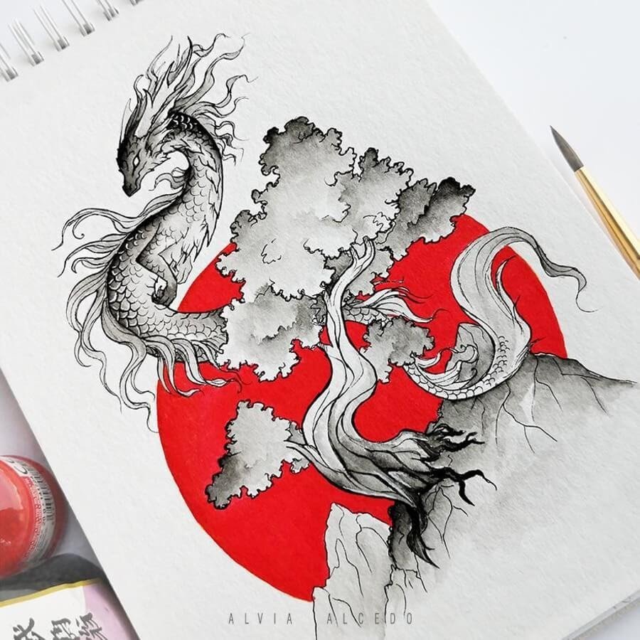 Акварельный дракон эскиз