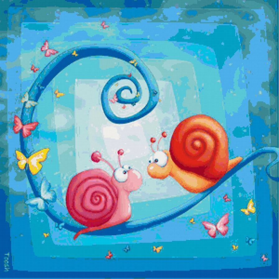 Улитка мультяшная на белом фоне